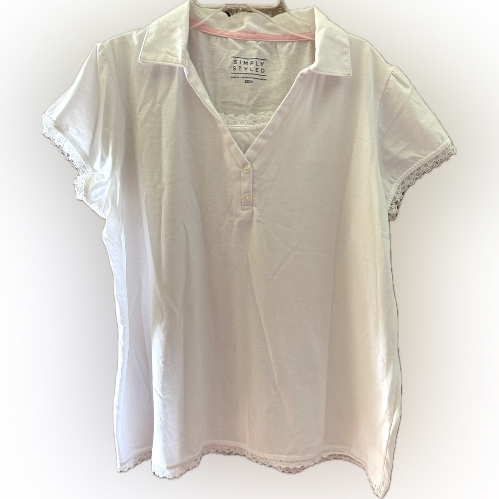 Girls White Lace Trim Shirt - Simply Styled | Size 20.5